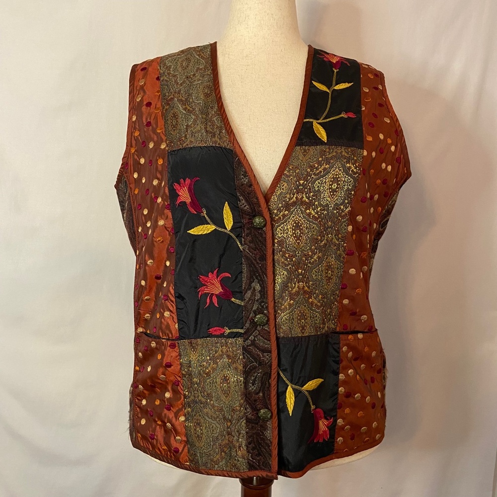 Coldwater Creek Embroidered Brown, Red and Black Vest Plus Size 1X